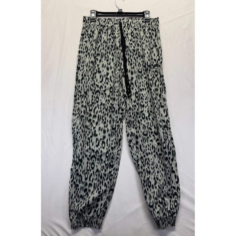 Ee:some Jogger Pants Women Large Cream Black Animal Print Tapered Leg Drawstring